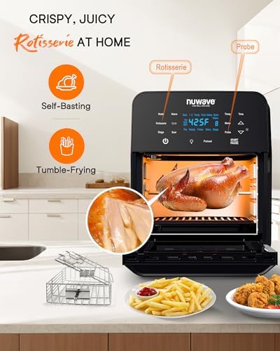 Nuwave Brio 15.5Qt Air Fryer Rotisserie Oven, 50°-425°F Temp Controls