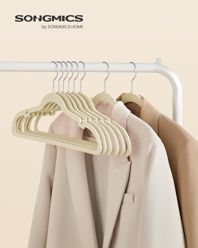 SONGMICS Velvet Hangers 50 Pack, Non-Slip Clothes Hangers with Shoulder Notches, Pants Bar, 360° Swivel Hook, Space-Saving, for Closet, Summer Sand UCRF029K05