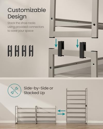 SONGMICS Metal Shoe Rack, 8-Tier Shoe Orgainzer, Holds 32-40 Pairs