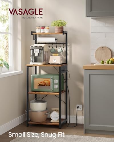 VASAGLE 4-Tier Kitchen Bakers Rack with Power Outlet, 17.7-Inch Wide