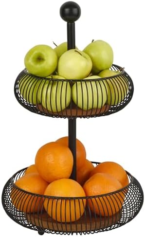 Gourmet Basics by Mikasa Westfield Fruit Kitchen Bathroom Storage Basket, 2 Tier
