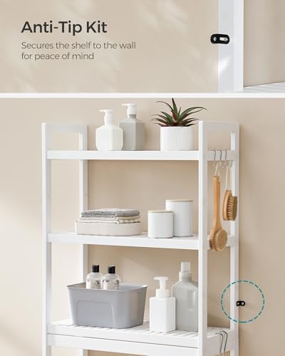 SONGMICS 3-Tier Bamboo Over The Toilet Storage, Adjustable Shelf, 66.9''H
