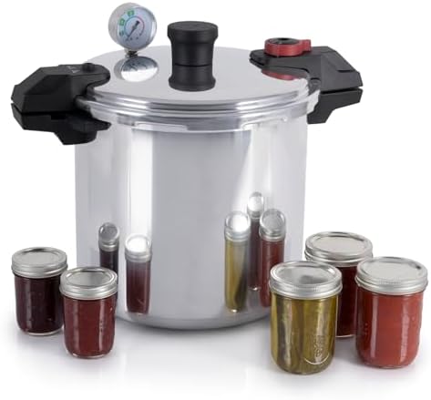 T-fal 22-Quart Aluminum Pressure Canner, 3 PSI Settings, Home Canning, Includes Racks & Canning Guide, Large Capacity, Pressure & Water Bath Canning for Vegetables, Meats, Seafood & Fruits, Silver