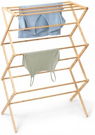 Honey-Can-Do Collapsible Bamboo Drying Rack – Sturdy & Foldable Laundry Drying Rack, Space-Saving & Portable Clothes Rack for Air-Drying Clothes, Towels, Blankets & Delicates, Indoor & Outdoor Use.