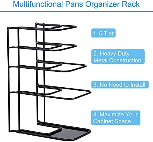 Toplife Heavy Duty Pan Organizer,5 Tier Storage Rack for Cast Iron Skillets