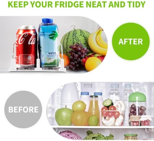 Coanto Drink Organizer for Fridge, Soda Can Organizer for Refrigerator with Automatic Pusher Glide, Adjustable Width Drink Dispenser for Fridge, Holds up to 10 Cans or Bottles, 2 Row