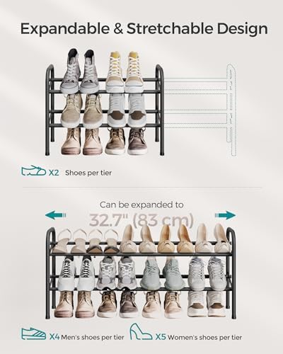 SONGMICS Expandable Shoe Rack, 2-Tier Metal Shoe Organizer, Holds 15 Pairs