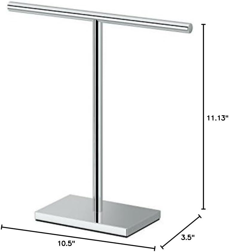 Gatco 1444C, Modern Rectangle Base Freestanding Countertop Towel Holder, Chrome / 10.50"W x 11.13"H T-Shape Style Countertop Hand Towel Holder for Bathroom, Kitchen/ Fingertip Towel Rack