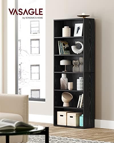 VASAGLE Bookshelf, 23.6 Inches Wide, 6-Tier Open Bookcase with Adjustable Storage Shelves, Floor Standing Unit, Ebony Black ULBC166T56