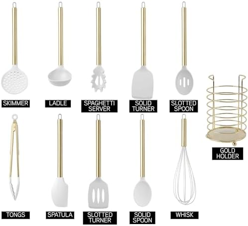 COOK WITH COLOR Silicone Cooking Utensils, Kitchen Utensil Set, Easy to Clean Silicone Kitchen Utensils, Cooking Utensils for Nonstick Cookware, Kitchen Gadgets Set with Holder, 11 Pieces