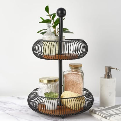 Gourmet Basics by Mikasa Westfield Fruit Kitchen Bathroom Storage Basket, 2 Tier