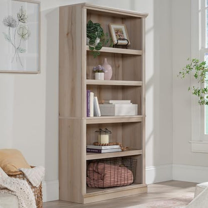 Sauder 5 Tier Book Shelf Wooden Bookcase Multipurpose Bookshelf for Home Office, Living Room, in Pacific Maple