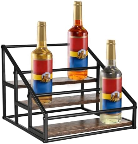 YQBRAO 3-Tier Coffee Syrup Organizer, 12-Bottle Rack, Rustic Brown