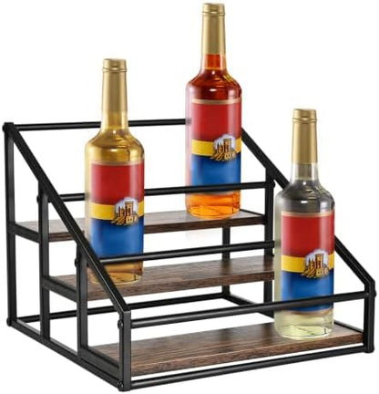 YQBRAO 3-Tier Coffee Syrup Organizer, 12-Bottle Rack, Rustic Brown