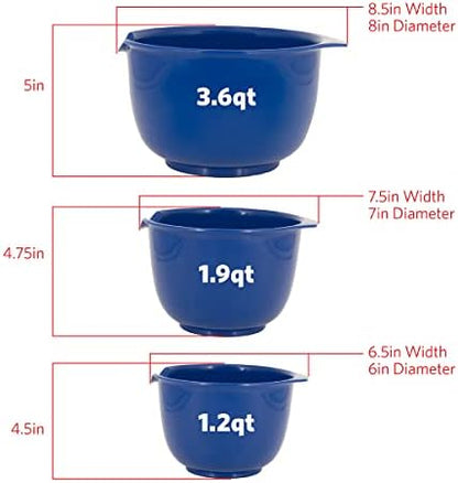 Glad Mixing Bowls | Pour Spout | Non-Slip Base | BPA Free | Blue | 3 Piece Set, Pack of 6