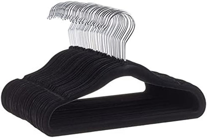 Amazon Basics Kids Space Saving Velvet Non-Slip Clothes Hangers with Shoulder Notches for Infant and Toddler, 11.6", Black, 50-Pack