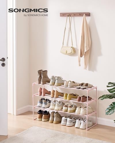 SONGMICS Shoe Rack, 3-Tier Shoe Organizer, Metal Storage Shelf