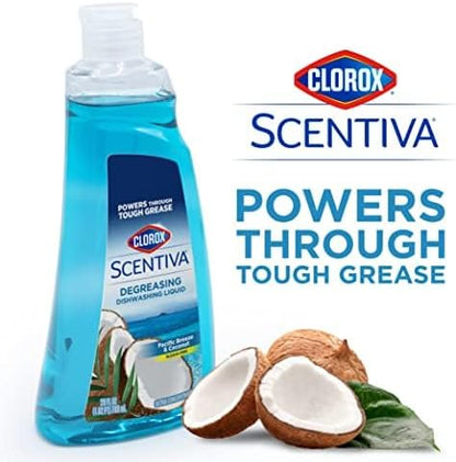 CLOROX Scentiva Dishwashing Liquid Soap | Smells Great and Cuts Through Grease Fast | Quick Rinsing Formula for a Powerful Clean You Can Trust, Pacific Breeze & Coconut, 26 Oz (Pack of 6) | Ultra-concentrated formula, bleach-free, cuts through food res...