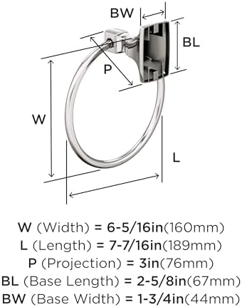 Amerock Highland Ridge 7-7/16 inch (189 mm) Width Polished Nickel Closed Towel Ring, BH36012PN