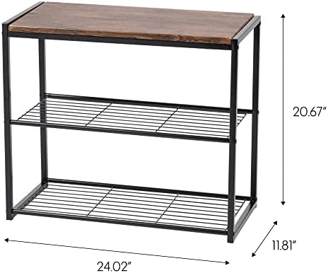 IRIS USA 3-Tier Shoe Rack, Holds 6 Pairs, Wood Metal Bench