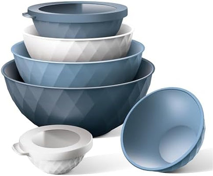 COOK WITH COLOR Mixing Bowls with Lids - 12 Piece Plastic Nesting Bowls Set includes 6 Prep Bowls and 6 Lids, Microwave Safe Mixing Bowl Set, Denim Diamond