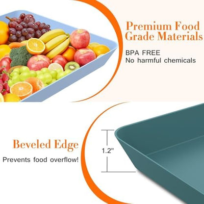 WOWBOX 6 pcs Serving Tray for Entertaining, Serving Platters for Snacks, Fruit, Cookies, Dessert, Reusable Plastic Trays for Serving Food, (White, Black, Green, Red, Purple, Blue)
