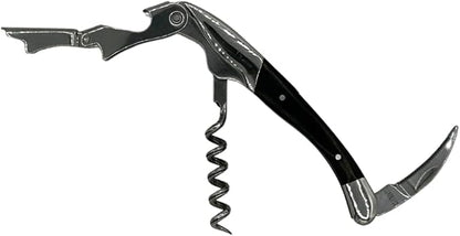 The Wine Chic Premium Professional Corkscrew Wine Opener with Elegant Wood Handle, Manual Wine Key with Foil Knife and Cap Bottle Opener for Bartenders, Waiters and Sommeliers (Black)