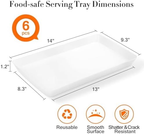 WOWBOX 6 pcs Serving Tray for Entertaining, Serving Platters for Snacks, Fruit, Cookies, Dessert, Reusable Plastic Trays for Serving Food, (White, Black, Green, Red, Purple, Blue)