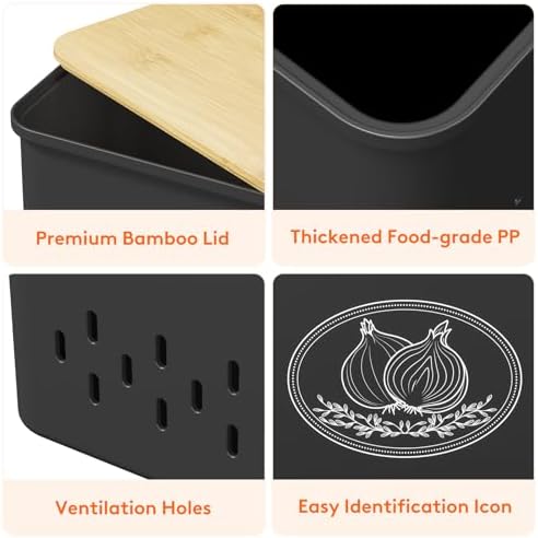 Lifewit Plastic Potato and Onion Storage Bin Box, Set of 3, Black