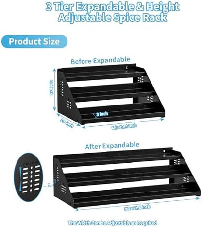 BOIVSHI 3 Tier Spice Rack for Cabinet, Adjustable Shelf, Black