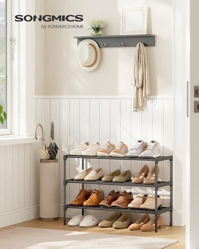 SONGMICS Shoe Rack, 3-Tier Stackable Metal Shoe Organizer, 24.5" Wide