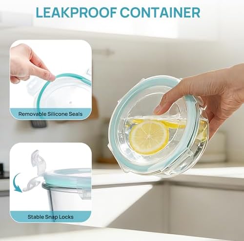 Vtopmart 5Pack 22oz Glass Storage Containers with Lids, Green, Round