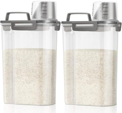 TBMax Rice Container Cereal Storage Container 2 Pack 5 Lbs, Kitchen Pantry Dry Food Storage Holder with Easy-Pouring Spout & Handy Cup, Small Pet Dog Cat Food Dispenser for Daily Feeding -Grey