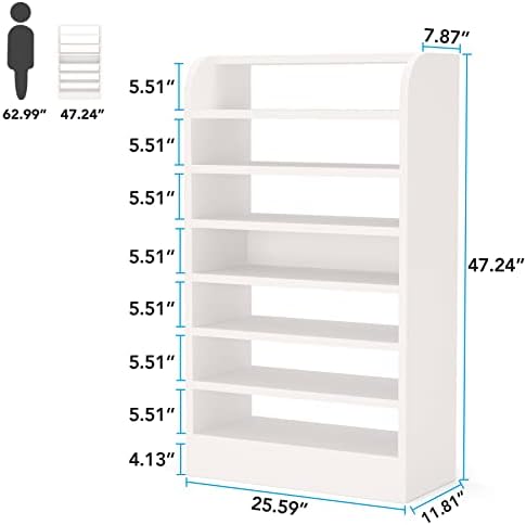 Tribesigns Shoe Rack, 8-Tier Tall Shoe Shelf, Wooden Shoe Storage Cabinet, White