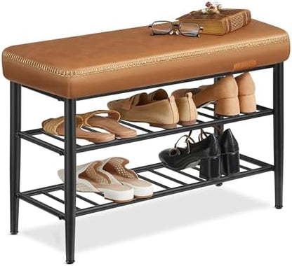 VASAGLE Shoe Bench, Synthetic Leather with Stitching, Loads 300 lb