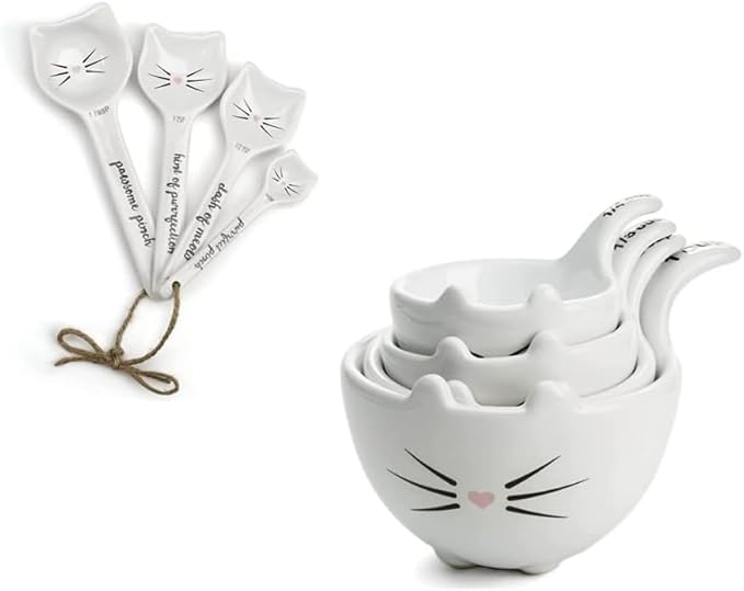 White Cat Measuring Cups & Spoons Gift Set – Ceramic Kitchen Tools