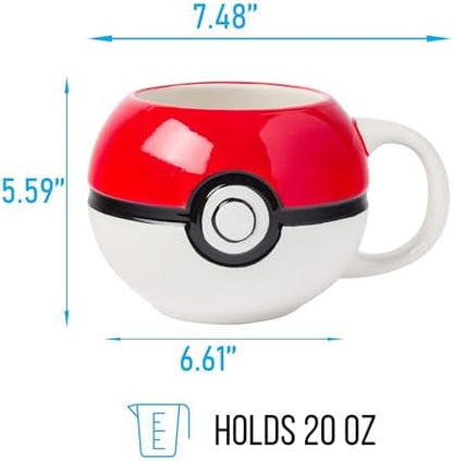 Silver Buffalo Pokemon Pokeball Ceramic 3D Sculpted Mug, 20 Ounces