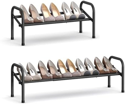 SONGMICS Expandable Shoe Rack, 1-Tier Metal Shoe Organizer, Holds 10 Pairs