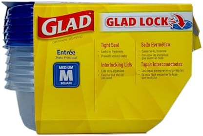 Glad GladWare Entree Food Storage Containers, Medium Square, 25 Oz, 5 Count