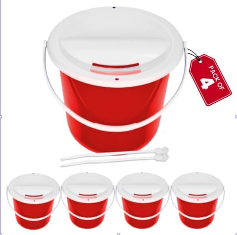Plastic Street Charity Donation Can Coin Collection Bucket with 2 Security Stickers(Red, 4 Pack)