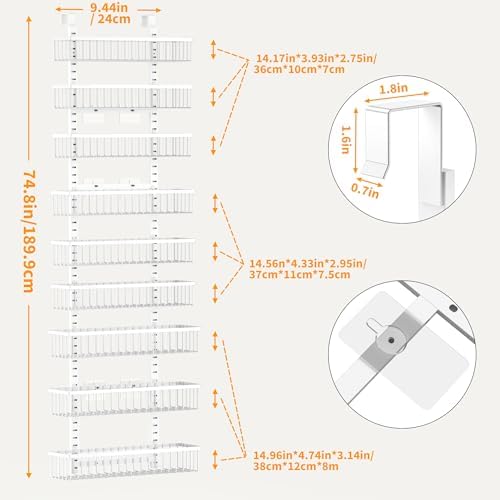 Moforoco 9-Tier White Over The Door Pantry Organizer, Pantry Organization and Storage, Black Hanging Basket Wall Spice Rack Seasoning Shelves, Home & Kitchen Bedroom Bathroom House Essentials