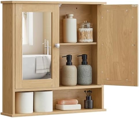 VASAGLE Bathroom Cabinet with Mirror, Wall-Mounted, 2 Mirrored Doors