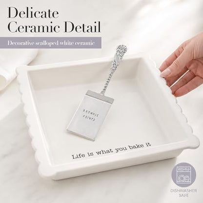 Mud Pie Ceramic Brownie Pan Set with Silverplate Server