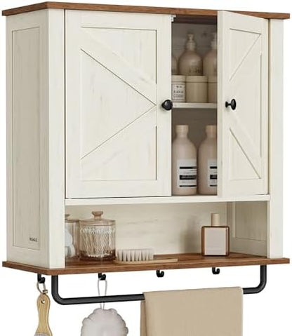 VASAGLE Bathroom Cabinet with Towel Bar, Wall-Mounted, 2 Barn Doors