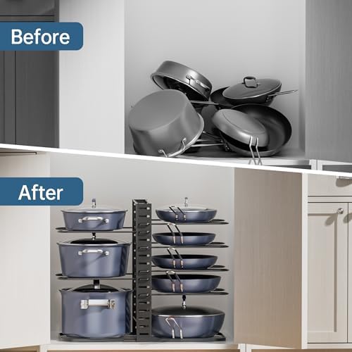 ORDORA Pots and Pans Organizer Under Cabinet 14.6", 8-Tier Adjustable Rack