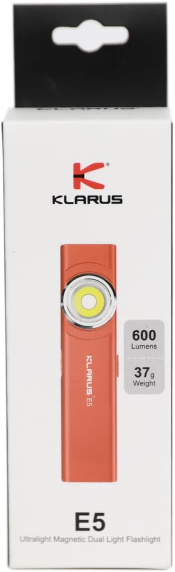 klarus E5 2Pcs Pocket Flashlight, Rechargeable EDC Flashlight, Super Slim 4.2x1x0.3inch, 600 Lumens, USB-C Port, IPX4, Dual Light Source with Magnetic Base, Hat & Clothes Clip