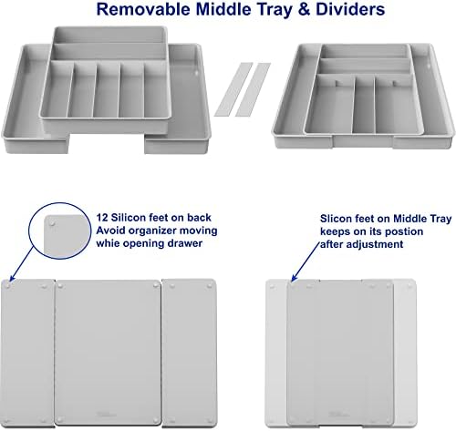 Simple Houseware Expandable Kitchen Drawer Flatware Organizer, Gray
