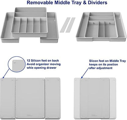 Simple Houseware Expandable Kitchen Drawer Flatware Organizer, Gray