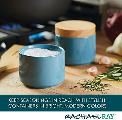 Rachael Ray Ceramics Stacking Spice/Seasoning Box Set with Lid, 2 Piece, Agave Blue