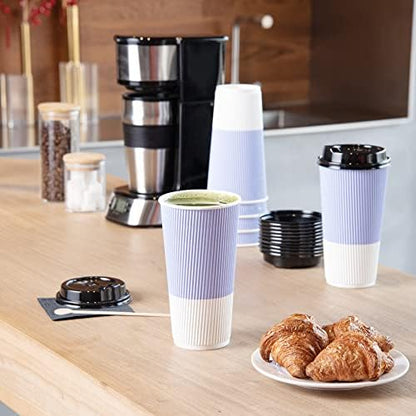 Restaurantware Ripple Wall Coffee Cups 250 Count 20 Ounce Insulated Light Purple Paper Cups, Rolled Rim Spill-Resistant Disposable Paper Non-Slip for Coffee, Beverages